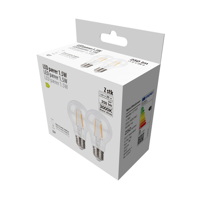 LED-filamentpærer 1,5 W E27 - 2-pk.